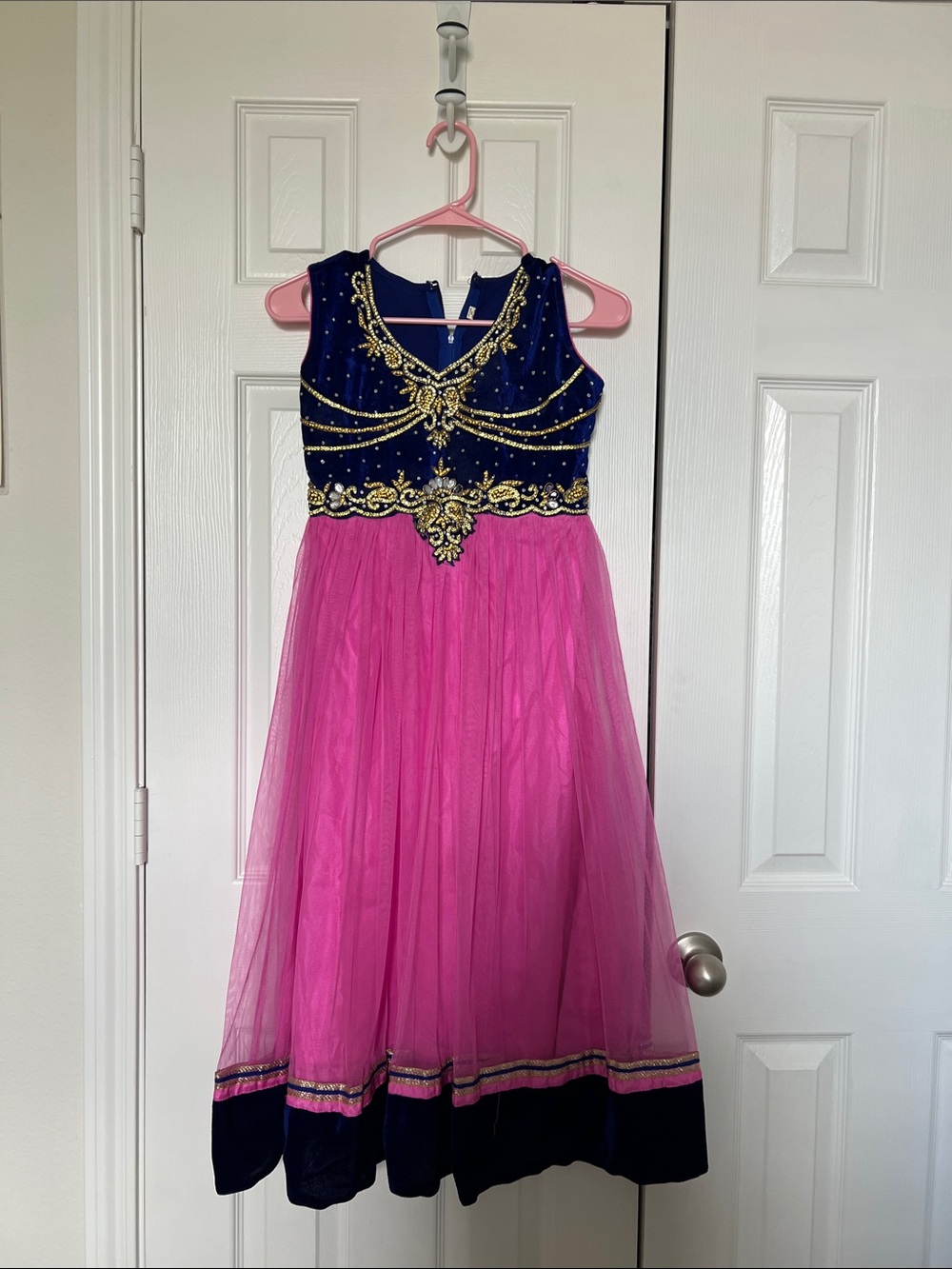 Girls Blue and Pink Embroidered Party Dress Indian dress
